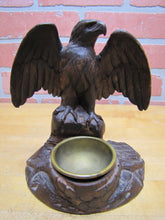 Load image into Gallery viewer, SPREAD WINGED EAGLE on STUMP Antique Hand Carved Wooden Decorative Arts Tray Ornate Old Folk Art Bird