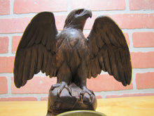 Load image into Gallery viewer, SPREAD WINGED EAGLE on STUMP Antique Hand Carved Wooden Decorative Arts Tray Ornate Old Folk Art Bird