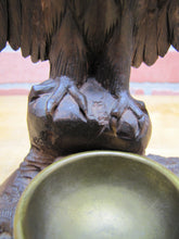 Load image into Gallery viewer, SPREAD WINGED EAGLE on STUMP Antique Hand Carved Wooden Decorative Arts Tray Ornate Old Folk Art Bird