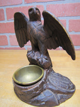 Load image into Gallery viewer, SPREAD WINGED EAGLE on STUMP Antique Hand Carved Wooden Decorative Arts Tray Ornate Old Folk Art Bird