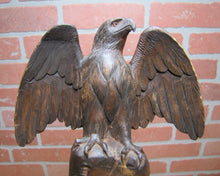 Load image into Gallery viewer, SPREAD WINGED EAGLE on STUMP Antique Hand Carved Wooden Decorative Arts Tray Ornate Old Folk Art Bird