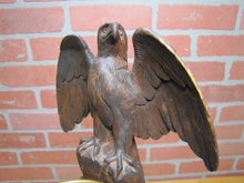 Load image into Gallery viewer, SPREAD WINGED EAGLE on STUMP Antique Hand Carved Wooden Decorative Arts Tray Ornate Old Folk Art Bird