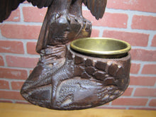 Load image into Gallery viewer, SPREAD WINGED EAGLE on STUMP Antique Hand Carved Wooden Decorative Arts Tray Ornate Old Folk Art Bird