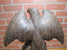 Load image into Gallery viewer, SPREAD WINGED EAGLE on STUMP Antique Hand Carved Wooden Decorative Arts Tray Ornate Old Folk Art Bird