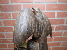 Load image into Gallery viewer, SPREAD WINGED EAGLE on STUMP Antique Hand Carved Wooden Decorative Arts Tray Ornate Old Folk Art Bird