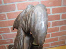 Load image into Gallery viewer, SPREAD WINGED EAGLE on STUMP Antique Hand Carved Wooden Decorative Arts Tray Ornate Old Folk Art Bird