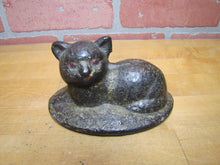 Load image into Gallery viewer, CAT LYING ON RUG Antique Cast Iron Kitty Kat Doorstop Decorative Art Statue Old Painted Surface