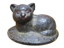 Load image into Gallery viewer, CAT LYING ON RUG Antique Cast Iron Kitty Kat Doorstop Decorative Art Statue Old Painted Surface
