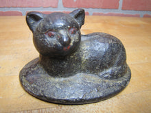 Load image into Gallery viewer, CAT LYING ON RUG Antique Cast Iron Kitty Kat Doorstop Decorative Art Statue Old Painted Surface