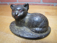 Load image into Gallery viewer, CAT LYING ON RUG Antique Cast Iron Kitty Kat Doorstop Decorative Art Statue Old Painted Surface