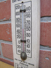 Load image into Gallery viewer, JEDDO HIGHLAND COAL Orig Old Wooden Advertising Thermometer Sign FLAMES Robert E Brader 1501 Gordon Street