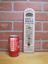 Load image into Gallery viewer, JEDDO HIGHLAND COAL Orig Old Wooden Advertising Thermometer Sign FLAMES Robert E Brader 1501 Gordon Street