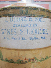 Load image into Gallery viewer, ULMAN & SONS DEALERS IN WINES & LIQUORS BALTO MD Antique Stoneware Jug Folk Art Distillery Merchant