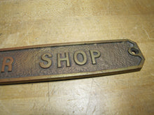 Load image into Gallery viewer, BARBER SHOP Old Embossed Store Display Advertising Sign Bronze Brass Patina