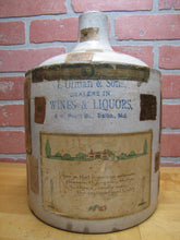 Load image into Gallery viewer, ULMAN & SONS DEALERS IN WINES & LIQUORS BALTO MD Antique Stoneware Jug Folk Art Distillery Merchant