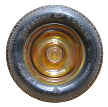 Load image into Gallery viewer, FIRESTONE BALLOON TIRE Old Advertising Ashtray Tray Sign AMBER Glass HUBCAP