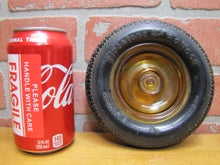 Load image into Gallery viewer, FIRESTONE BALLOON TIRE Old Advertising Ashtray Tray Sign AMBER Glass HUBCAP
