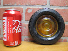 Load image into Gallery viewer, FIRESTONE BALLOON TIRE Old Advertising Ashtray Tray Sign AMBER Glass HUBCAP