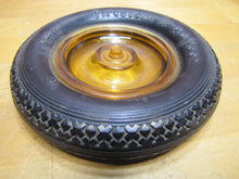 Load image into Gallery viewer, FIRESTONE BALLOON TIRE Old Advertising Ashtray Tray Sign AMBER Glass HUBCAP