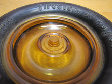 Load image into Gallery viewer, FIRESTONE BALLOON TIRE Old Advertising Ashtray Tray Sign AMBER Glass HUBCAP