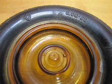 Load image into Gallery viewer, FIRESTONE BALLOON TIRE Old Advertising Ashtray Tray Sign AMBER Glass HUBCAP
