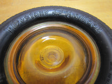 Load image into Gallery viewer, FIRESTONE BALLOON TIRE Old Advertising Ashtray Tray Sign AMBER Glass HUBCAP
