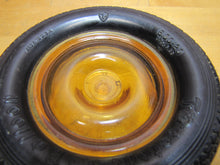 Load image into Gallery viewer, FIRESTONE BALLOON TIRE Old Advertising Ashtray Tray Sign AMBER Glass HUBCAP