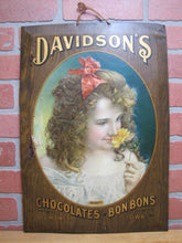 Load image into Gallery viewer, DAVIDSON'S CHOCOLATES & BON BONS DES MOINES IOWA Antique Advertising Sign BEAUTY