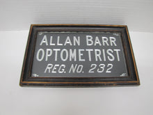 Load image into Gallery viewer, ALLAN BARR OPTOMETRIST Antique Advertising Sign Etched Metal Framed Under Glass Ornate Edge Design