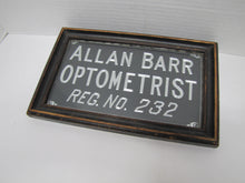 Load image into Gallery viewer, ALLAN BARR OPTOMETRIST Antique Advertising Sign Etched Metal Framed Under Glass Ornate Edge Design