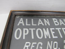 Load image into Gallery viewer, ALLAN BARR OPTOMETRIST Antique Advertising Sign Etched Metal Framed Under Glass Ornate Edge Design