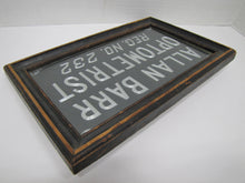 Load image into Gallery viewer, ALLAN BARR OPTOMETRIST Antique Advertising Sign Etched Metal Framed Under Glass Ornate Edge Design