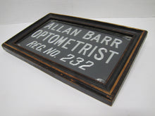 Load image into Gallery viewer, ALLAN BARR OPTOMETRIST Antique Advertising Sign Etched Metal Framed Under Glass Ornate Edge Design