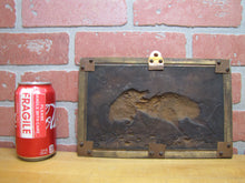 Load image into Gallery viewer, Antique Boars Fighting Copper Repousse High Relief Plaque Bronze Frame Ornate