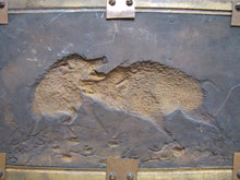 Load image into Gallery viewer, Antique Boars Fighting Copper Repousse High Relief Plaque Bronze Frame Ornate
