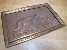 Load image into Gallery viewer, Antique Boars Fighting Copper Repousse High Relief Plaque Bronze Frame Ornate