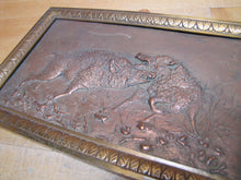 Load image into Gallery viewer, Antique Boars Fighting Copper Repousse High Relief Plaque Bronze Frame Ornate