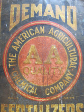 Load image into Gallery viewer, AMERICAN AGRICULTURAL FERTILIZERS Orig Old Feed Seed Farm Sign SHANK Co NEW YORK DEMAND AA QUALITY Embossed Tin Advertising Sign