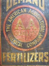 Load image into Gallery viewer, AMERICAN AGRICULTURAL FERTILIZERS Orig Old Feed Seed Farm Sign SHANK Co NEW YORK DEMAND AA QUALITY Embossed Tin Advertising Sign