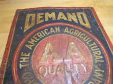 Load image into Gallery viewer, AMERICAN AGRICULTURAL FERTILIZERS Orig Old Feed Seed Farm Sign SHANK Co NEW YORK DEMAND AA QUALITY Embossed Tin Advertising Sign
