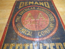 Load image into Gallery viewer, AMERICAN AGRICULTURAL FERTILIZERS Orig Old Feed Seed Farm Sign SHANK Co NEW YORK DEMAND AA QUALITY Embossed Tin Advertising Sign