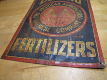 Load image into Gallery viewer, AMERICAN AGRICULTURAL FERTILIZERS Orig Old Feed Seed Farm Sign SHANK Co NEW YORK DEMAND AA QUALITY Embossed Tin Advertising Sign