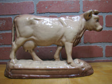 Load image into Gallery viewer, Cow Old Cast Iron Porcelain Enamel Doorstop Farm Butcher Shop Advertising Statue
