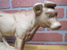 Load image into Gallery viewer, Cow Old Cast Iron Porcelain Enamel Doorstop Farm Butcher Shop Advertising Statue