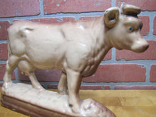 Load image into Gallery viewer, Cow Old Cast Iron Porcelain Enamel Doorstop Farm Butcher Shop Advertising Statue