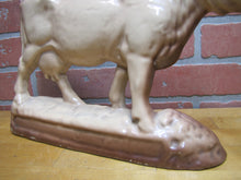 Load image into Gallery viewer, Cow Old Cast Iron Porcelain Enamel Doorstop Farm Butcher Shop Advertising Statue