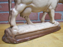 Load image into Gallery viewer, Cow Old Cast Iron Porcelain Enamel Doorstop Farm Butcher Shop Advertising Statue