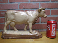 Load image into Gallery viewer, Cow Old Cast Iron Porcelain Enamel Doorstop Farm Butcher Shop Advertising Statue