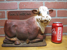 Load image into Gallery viewer, CARL AKEY SAFE-GUARD Old Cast Iron Figural Cow Farm Swine Medicine Advertising Doorstop Bootscraper Statue Store Display