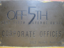 Load image into Gallery viewer, SAKS OFF 5th FIFTH AVENUE OUTLET 362 Ninth NYC New York Brass Store Corporate Offices Advertising Sign